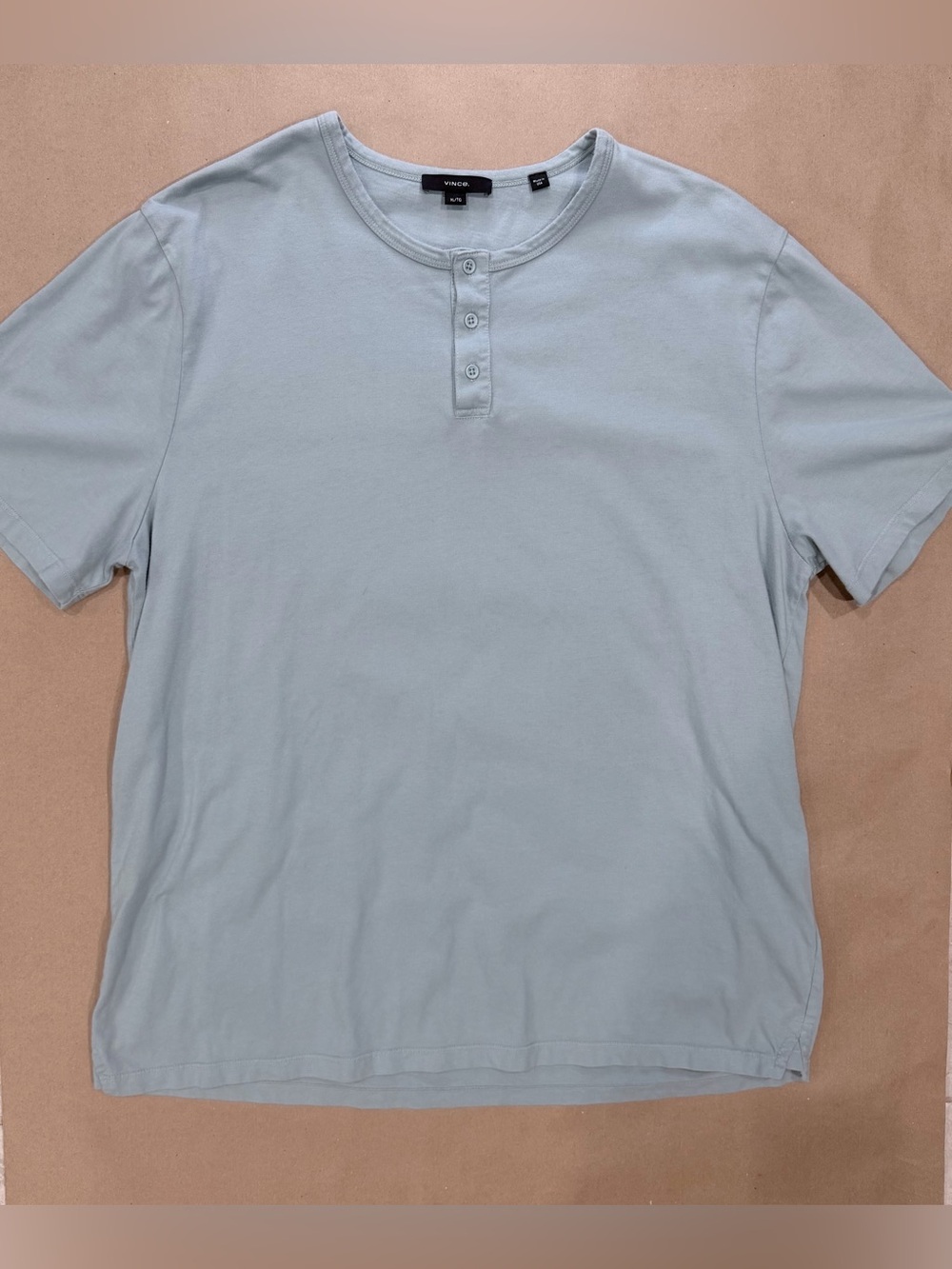 Vince Henley T‑Shirt Men's XL Made in USA Light Blue 100% Cotton